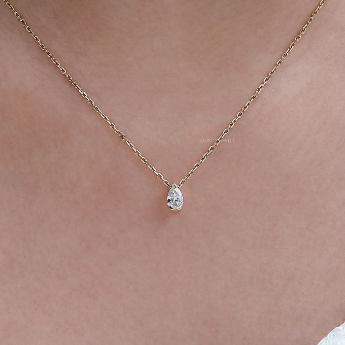 Old Mine Pear Diamond Half Bezel Solitaire Pendant