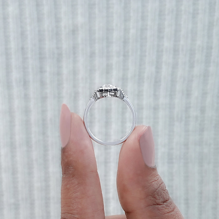 Old Mine Pear Cut  And Single Round Halo Engagement Ring