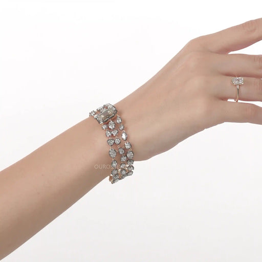 [A Women wearing Old Cut Diamond Bracelet]-[Ouros Jewels]