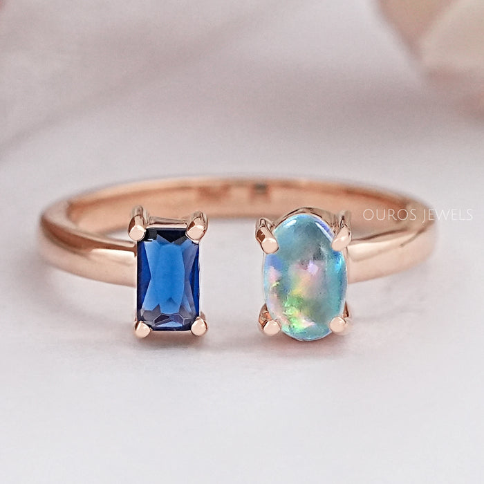 Opal And Sapphire Emerald Open Cuff Ring