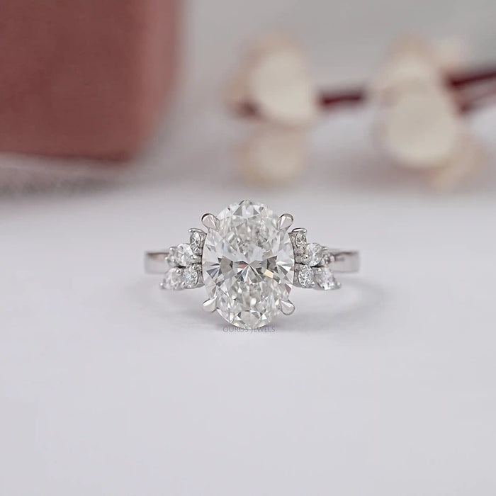 Solitaire Oval Cut Cluster Lab Grown Diamond Ring