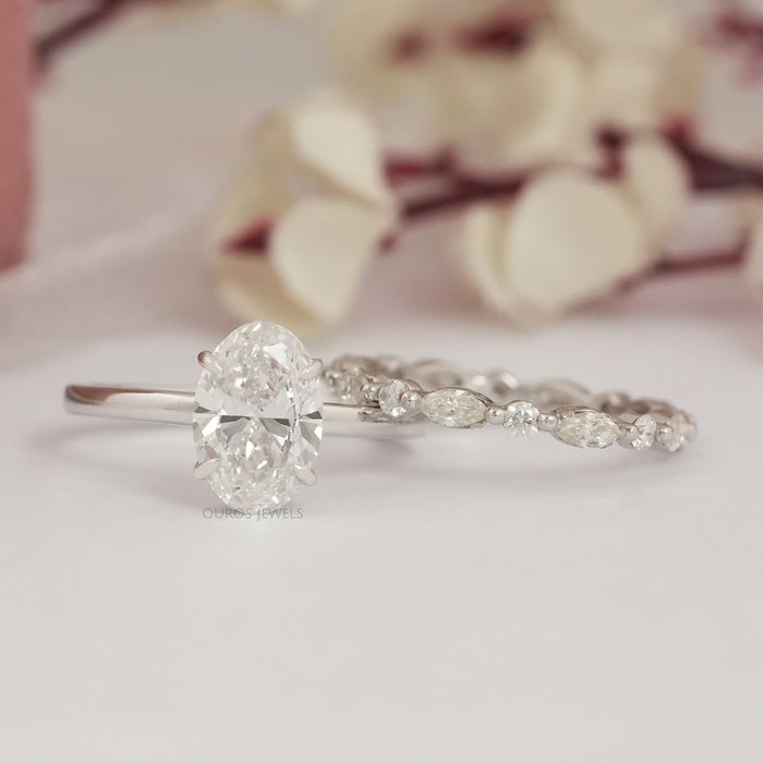 Oval Cut Lab Diamond Solitaire Ring & Wedding Band