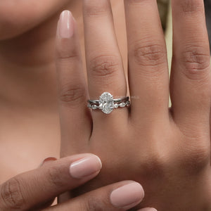 Oval Cut Lab Diamond Solitaire Ring & Wedding Band