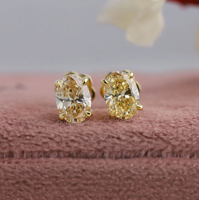 Yellow Oval Diamond Stud Earrings