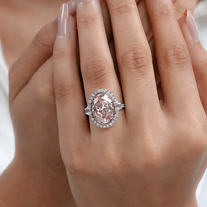 Trapezoid With Pink Oval Accent Halo Diamond Ring