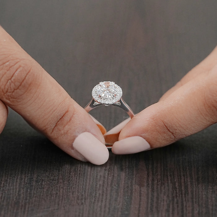 Oval Cut Lab Diamond Halo Set Engagement Ring