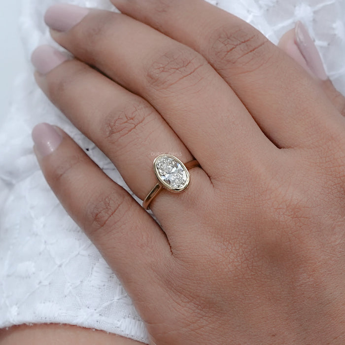 Oval Lab Diamond Hidden Halo Bezel Engagement Ring