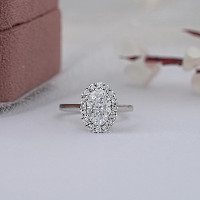 Oval Cut Lab Diamond Halo Set Engagement Ring