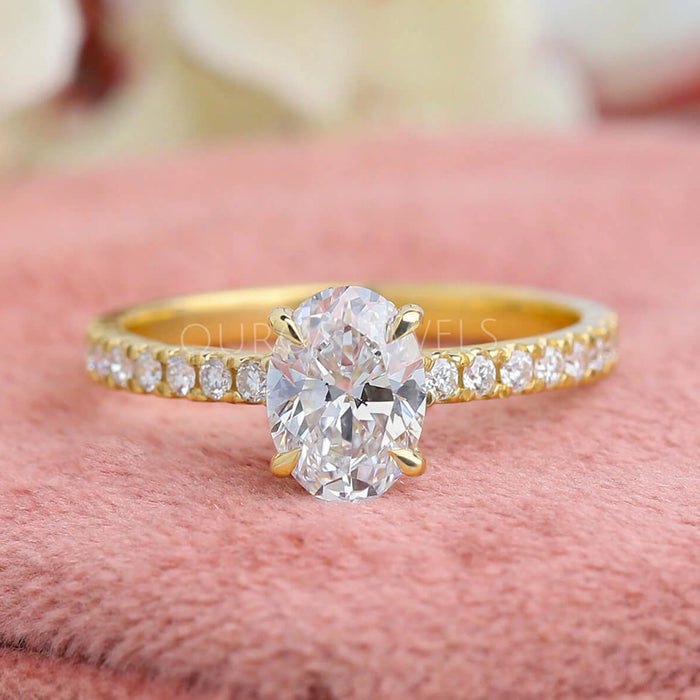 Oval Cut Solitaire Diamond With Accents Engagement Ring