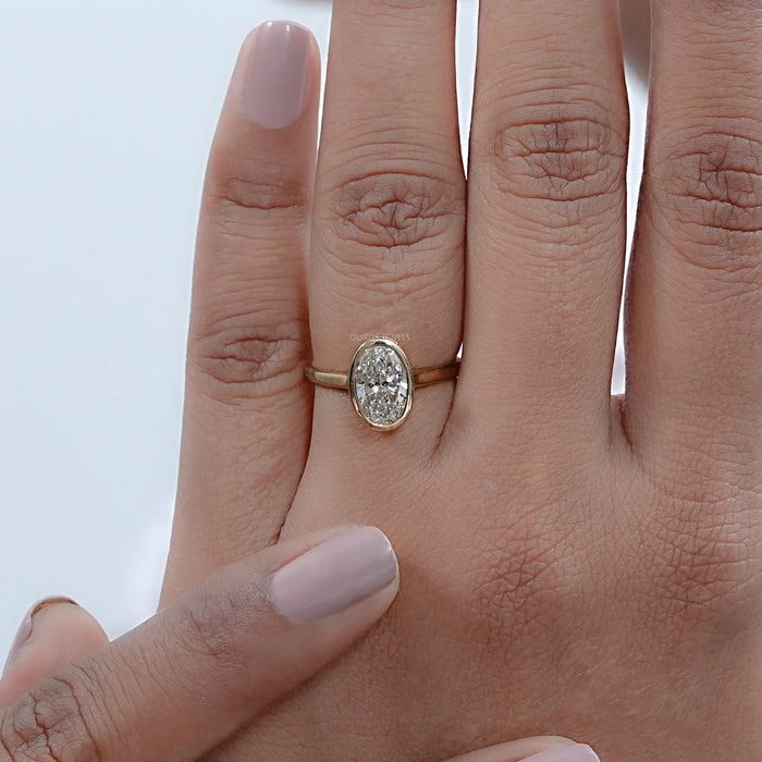 Oval Lab Diamond Hidden Halo Bezel Engagement Ring
