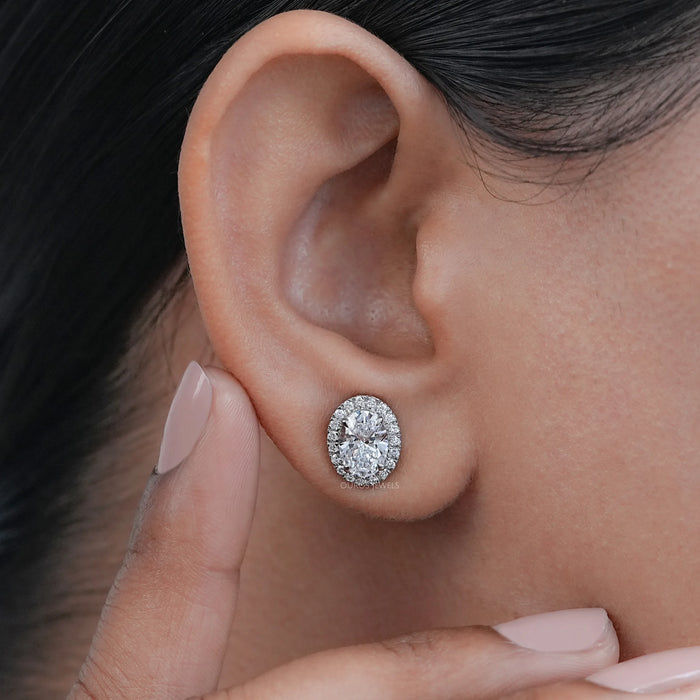 Oval Lab Diamond Halo Stud Earrings