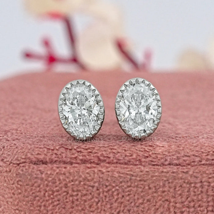 Oval Cut Lab Diamond Milgrain Stud Earrings