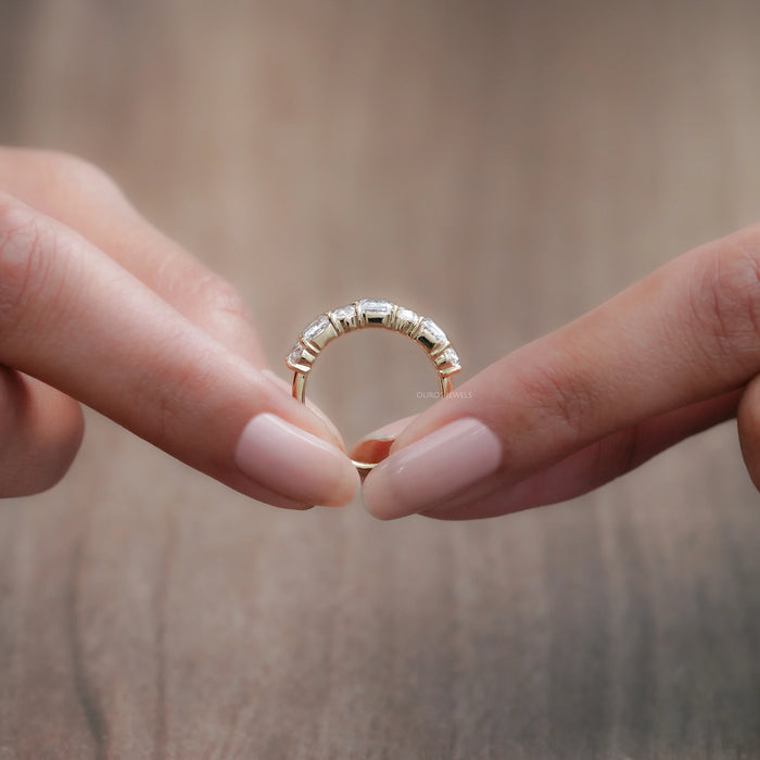 Oval And Emerald Cut Lab Grown Semi-Eternity Band