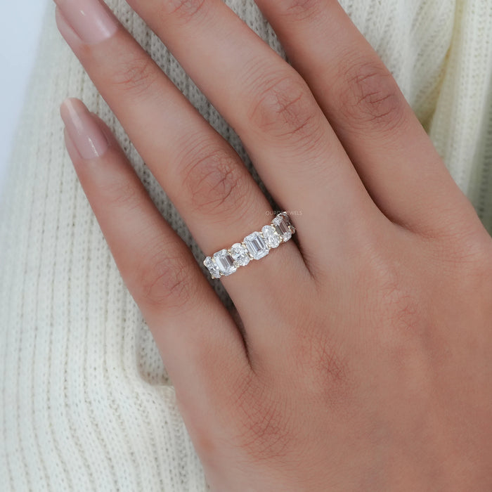 Oval And Emerald Cut Lab Grown Semi-Eternity Band