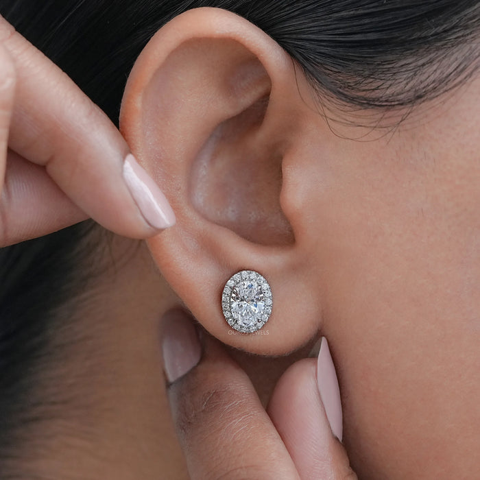 Oval Lab Diamond Halo Stud Earrings