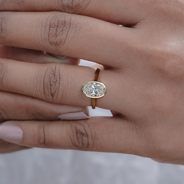 Oval Lab Diamond Hidden Halo Bezel Engagement Ring