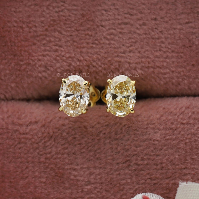 Yellow Oval Diamond Stud Earrings