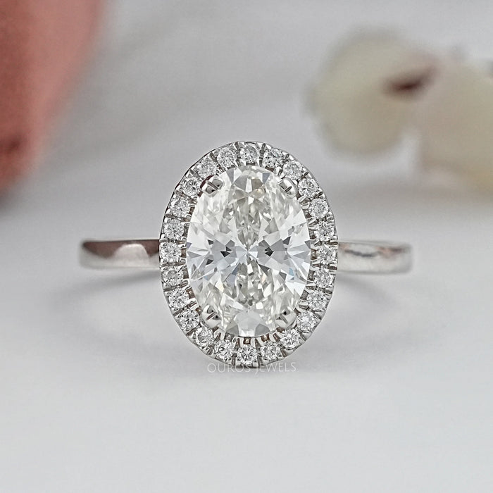 Oval Cut Lab Diamond Halo Set Engagement Ring