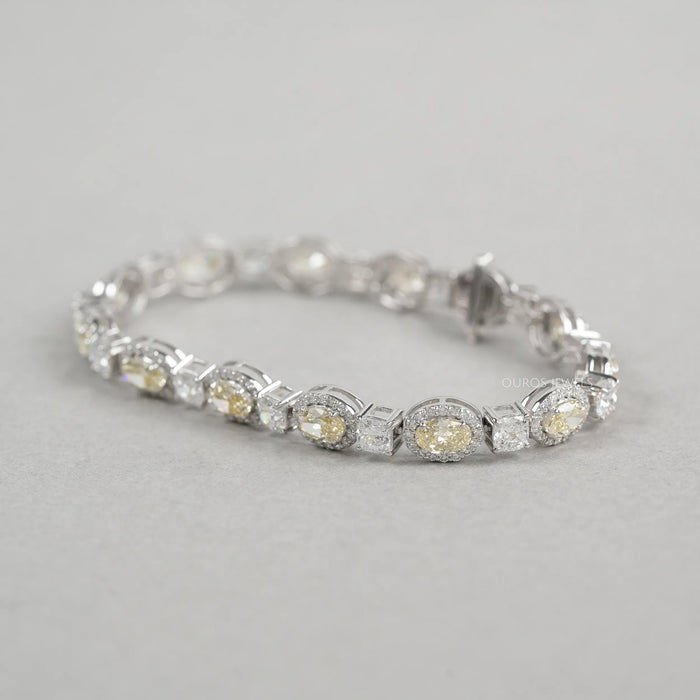 Gelbes Halo-Diamantarmband im Ovalschliff aus Laborzucht