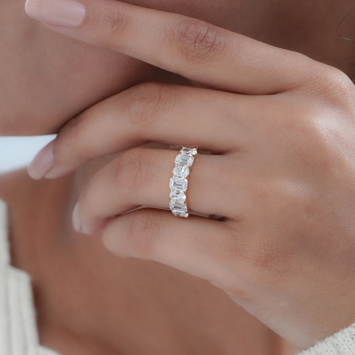 Oval And Emerald Cut Lab Grown Semi-Eternity Band