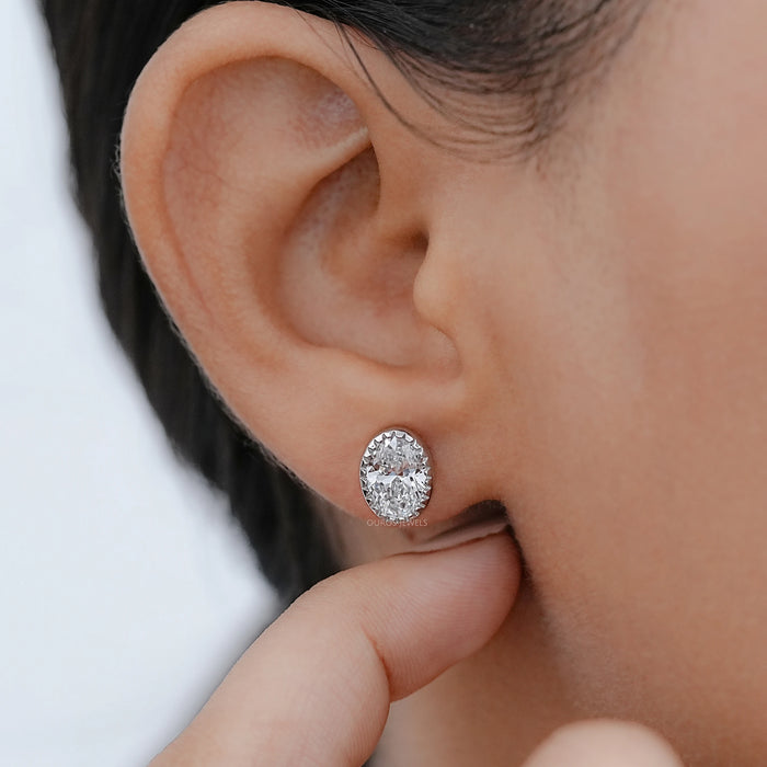 Oval Cut Lab Diamond Milgrain Stud Earrings