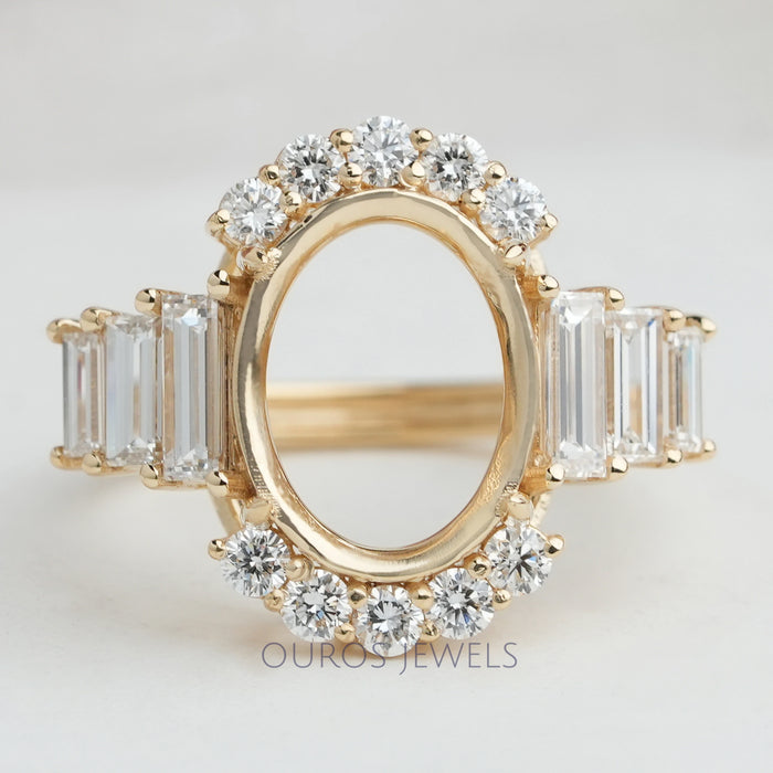 Oval Shape Halo Accent Diamond Customized Semi Mount Ring