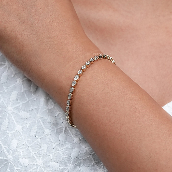 Bezel Set Oval Cut Lab Grown Diamond Tennis Bracelet