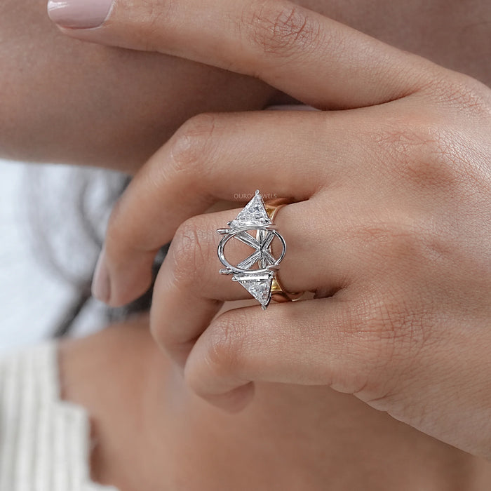Oval Shape Trillion Cut Semi Mount Engagement Ring