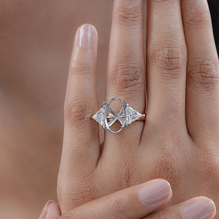 Oval Shape Trillion Cut Semi Mount Engagement Ring