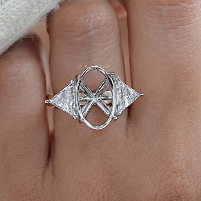Oval Shape Trillion Cut Semi Mount Engagement Ring