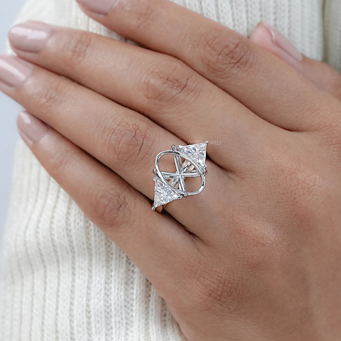 Oval Shape Trillion Cut Semi Mount Engagement Ring