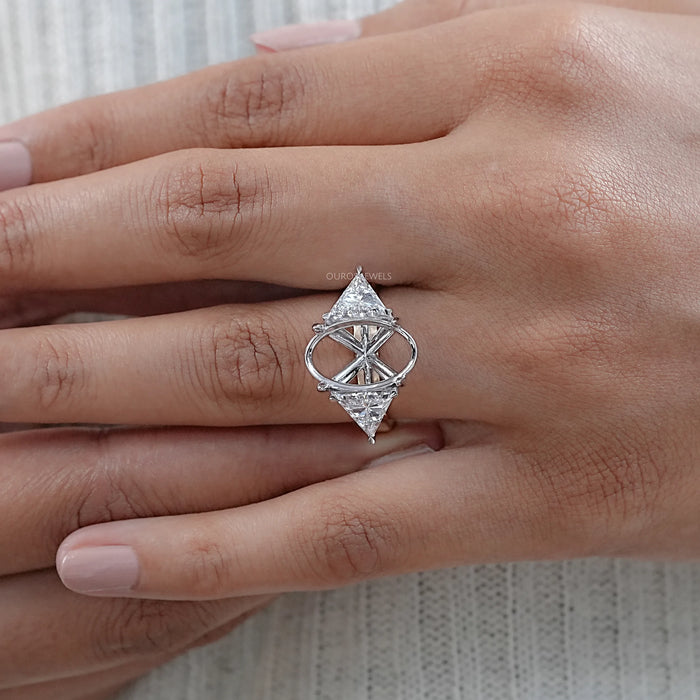 Oval Shape Trillion Cut Semi Mount Engagement Ring