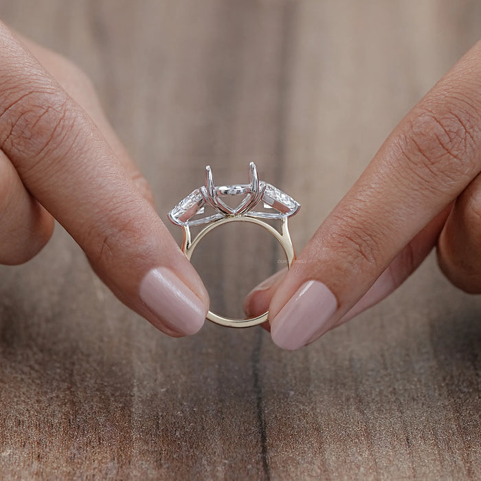 Oval Shape Trillion Cut Semi Mount Engagement Ring