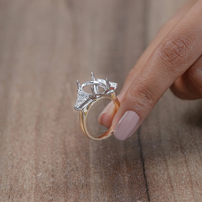 Oval Shape Trillion Cut Semi Mount Engagement Ring