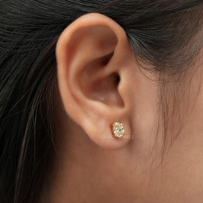 Yellow Oval Diamond Stud Earrings
