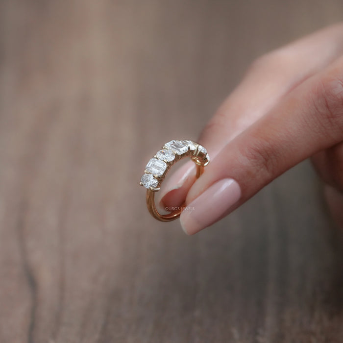 Oval And Emerald Cut Lab Grown Semi-Eternity Band