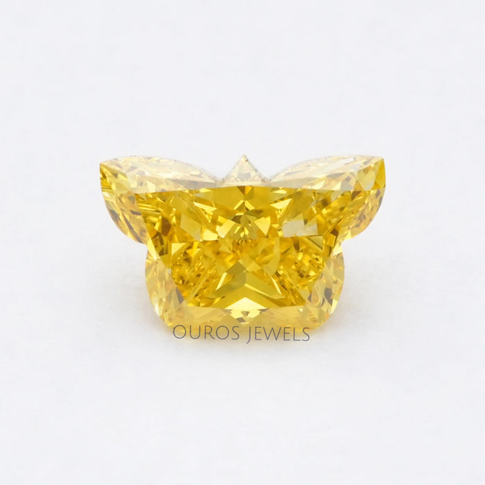front view of 1.55 carat yellow butterfly cut lab grown diamond