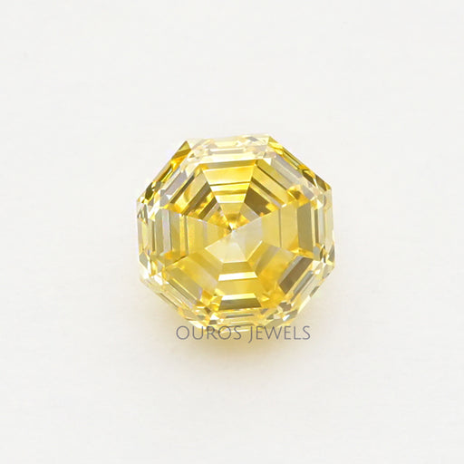front view of 1.25 carat yellow octagon cut lab grown diamond loose