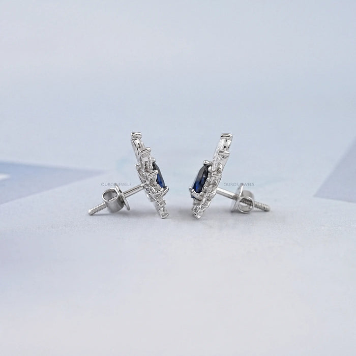 Pear Cut Sapphire Screw Back Earrings