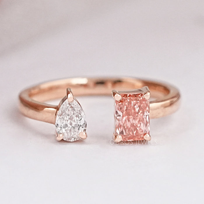 Birne und Radiant Schliff Diamant Toi Et Moi Ring