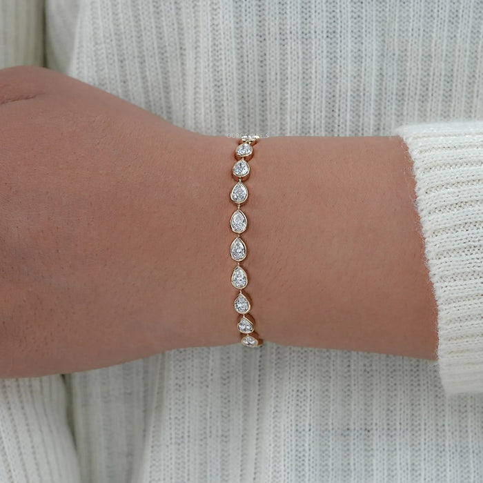 Bezel Set Pear Cut East West Set Tennis Bracelet