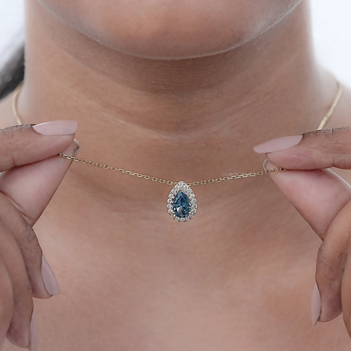 Blue Pear Lab Diamond Halo Pendant