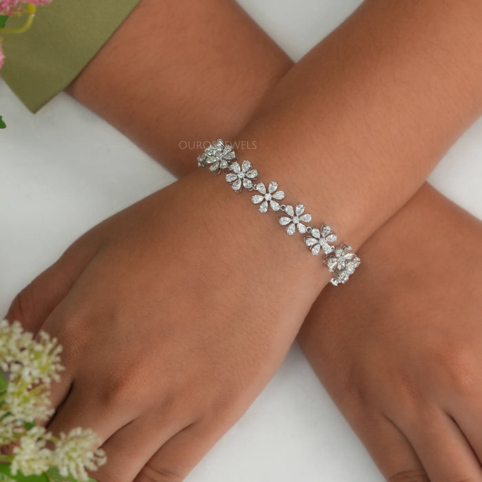 Floral Style Birne Schliff Labor diamant Armband 