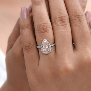 Pink Pear Diamond Halo Anniversary Ring