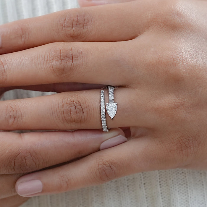 Pear Cut Lab Diamond Spiral Anniversary Ring
