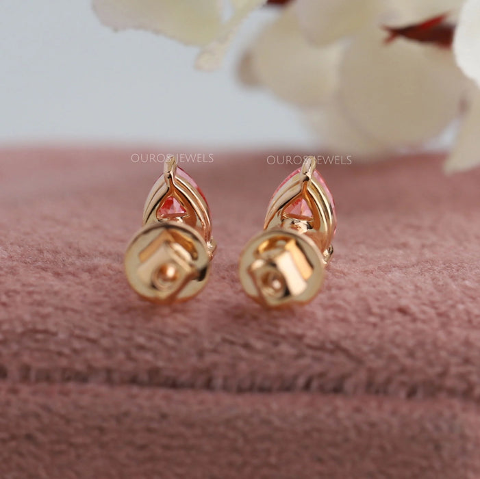 Pink Pear Cut Lab Diamond  Solitaire  Stud Earrings