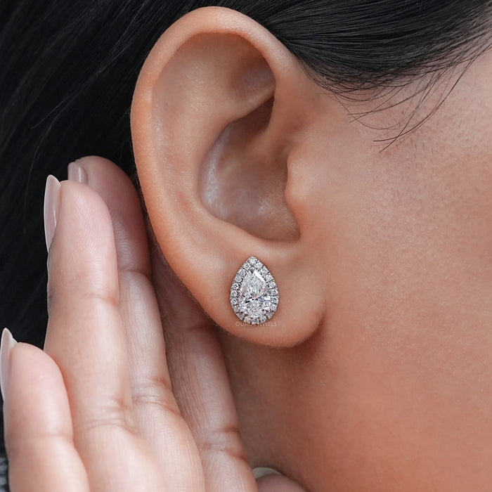 Pear Lab Grown Diamond Halo Stud Earrings