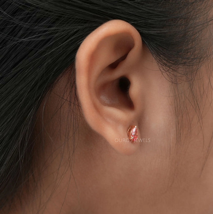 Pink Pear Cut Lab Diamond  Solitaire  Stud Earrings