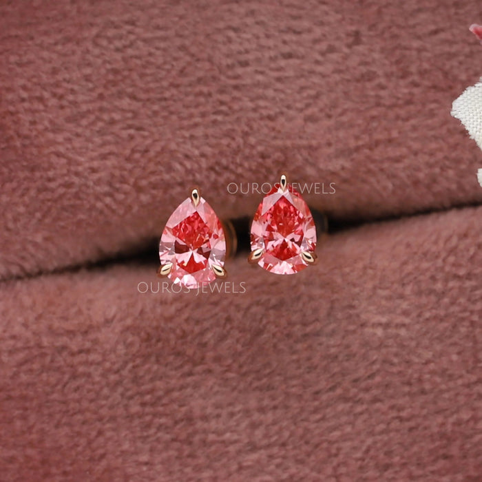 Pink Pear Cut Lab Diamond  Solitaire  Stud Earrings