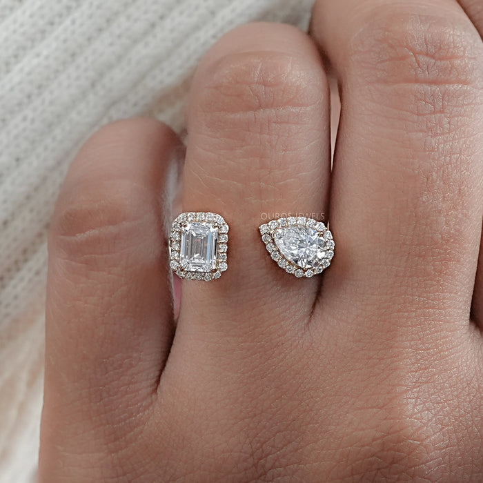 Pear And Emerald Cut Halo Toi Et Moi Engagement Ring